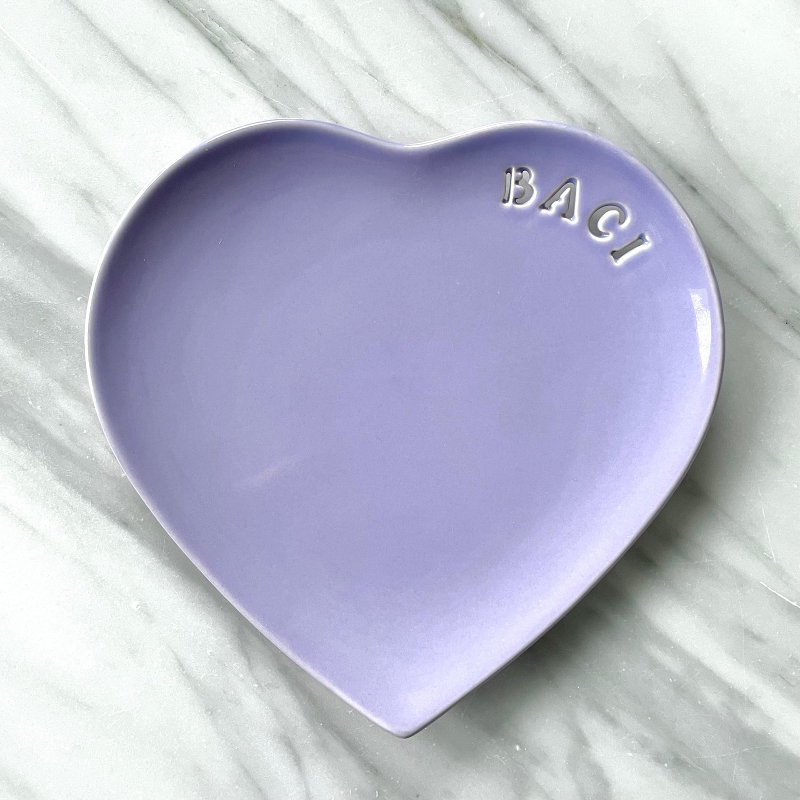Williams Sonoma•Lavender Heart-Shaped Plate•Cut-Out Letters BACI (Kisses)
