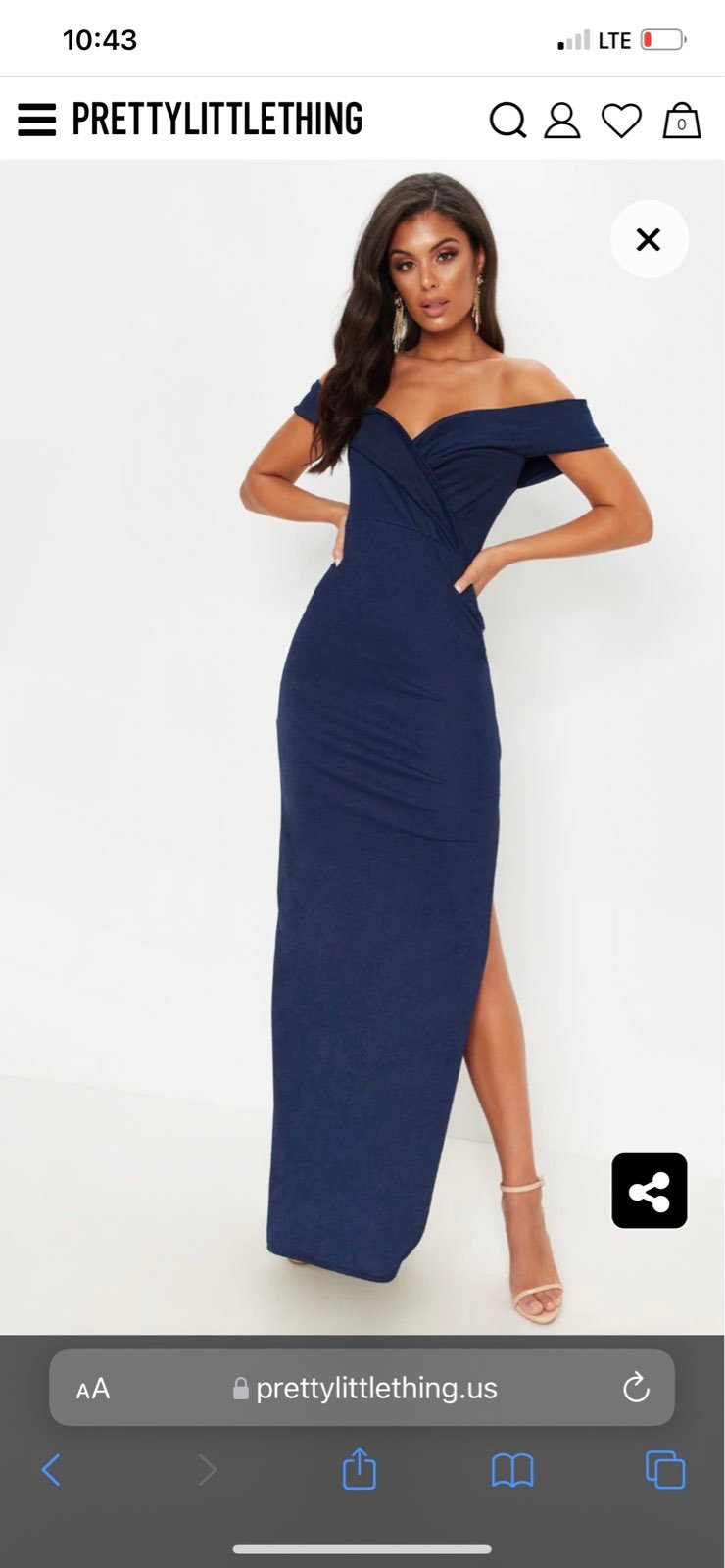 navy bardot fold detail extreme split maxi dress