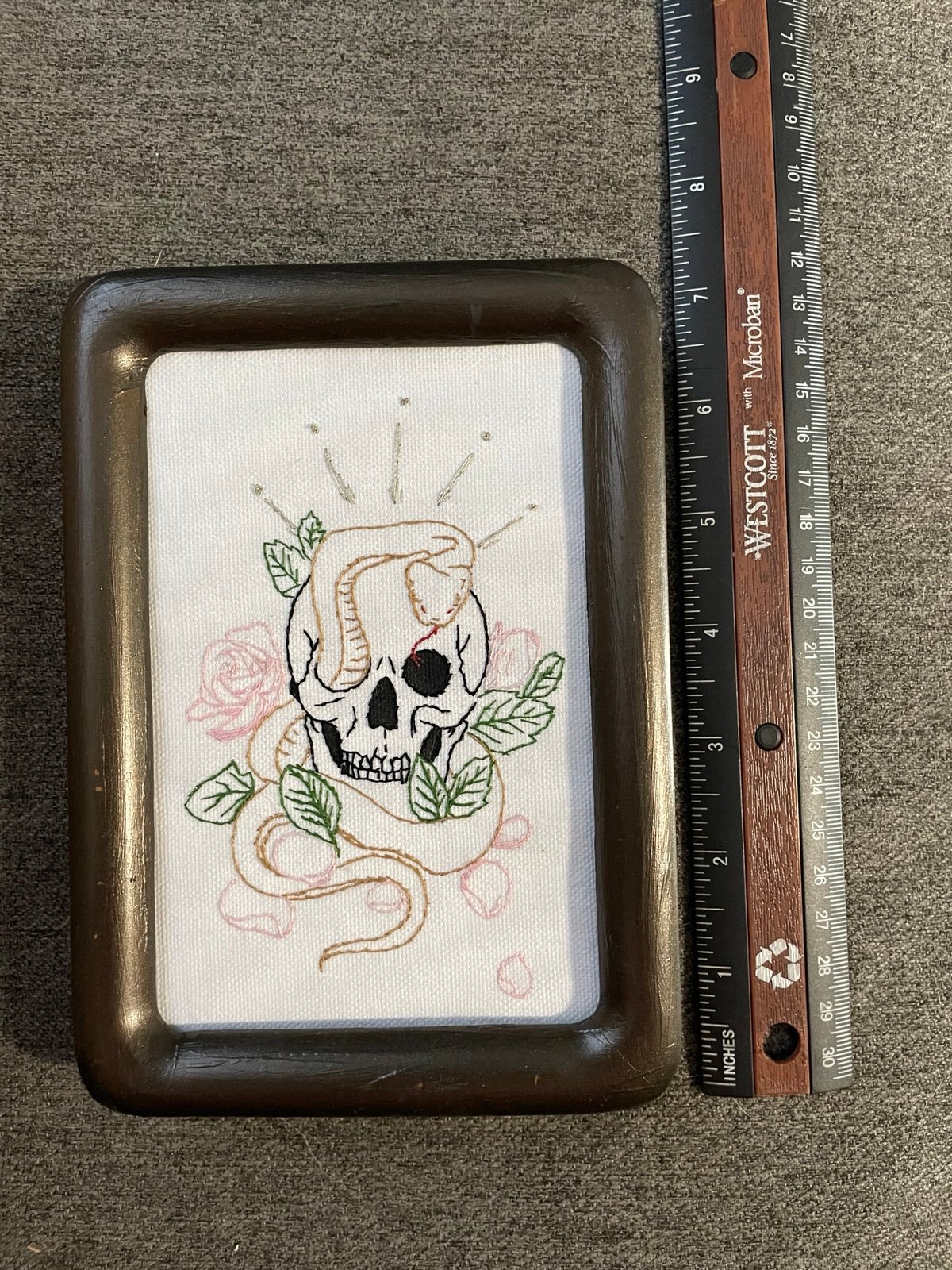 Embroidery in Frame - Skull and Snake