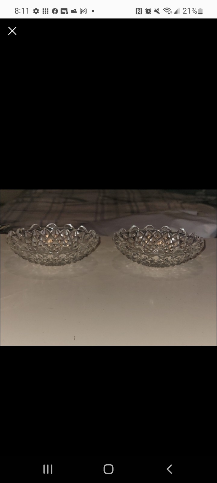 2 Vintage or Antique clear Crystal dishes or clamshell dish made in italy
