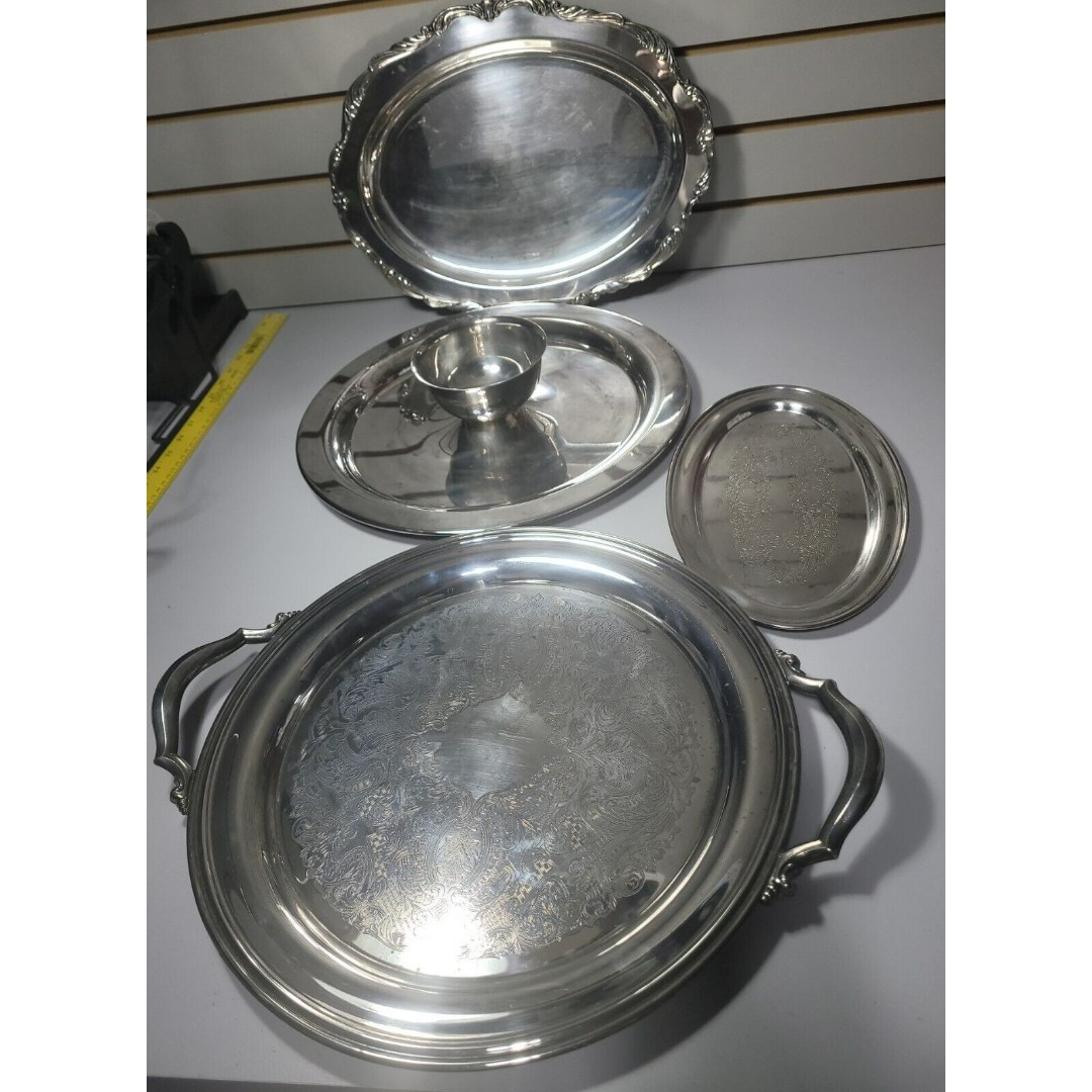 Silverplated Serving Tray Lot Of 4 Sheridan Oneida Vintage Trays Silver Decor