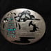 Vintage Oil Rig Pump Jack German Silver Belt Buckle Turquoise Mother of Pearl