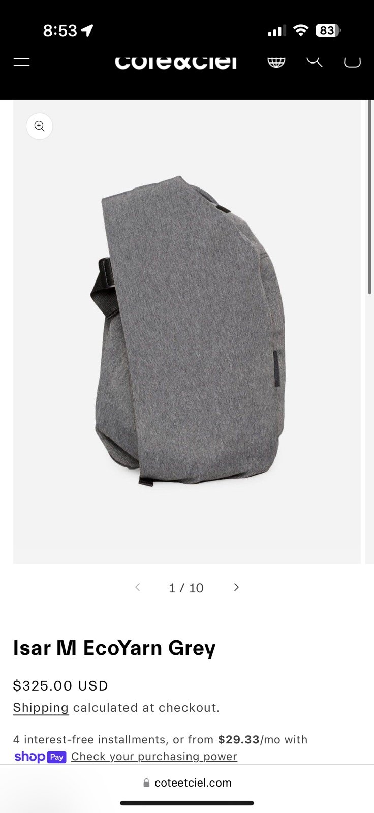 cote&ciel gray backpack