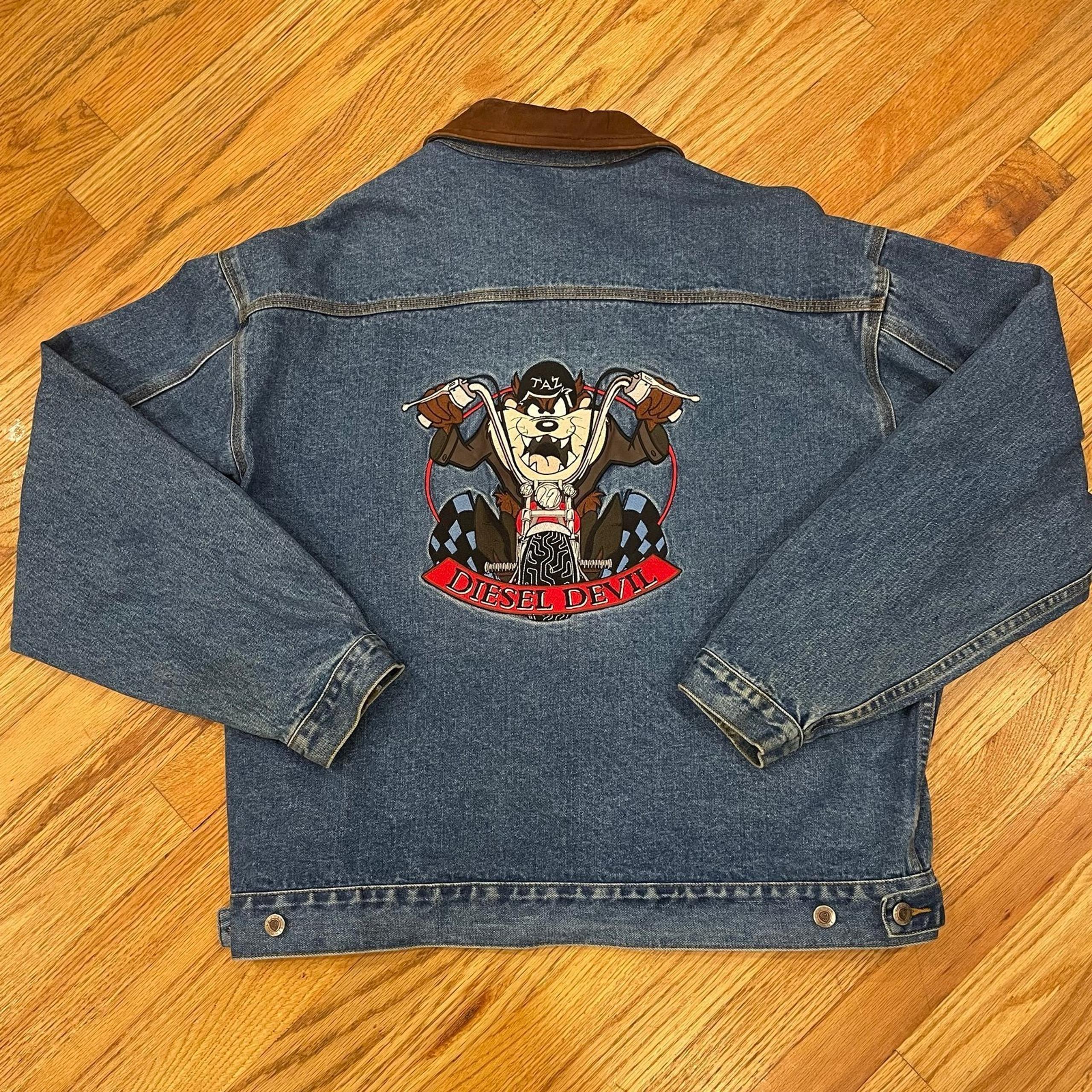 Vintage 1998 Men’s TAZ Blue Jean Jacket size XL “Diesel Devil” Warner Bros