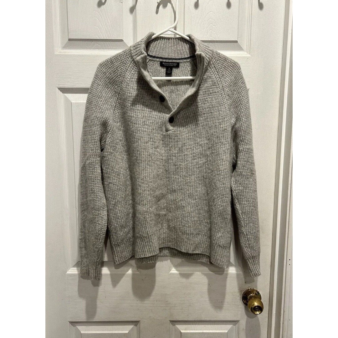 Banana Republic Sweater Mens Large Marled Gray Wool Normcore Preppy Classic
