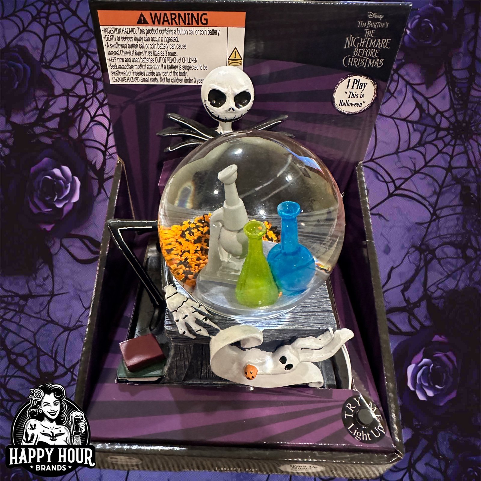 Nightmare Before Christmas Light Up Musical Water Snow Globe Jack and Zero