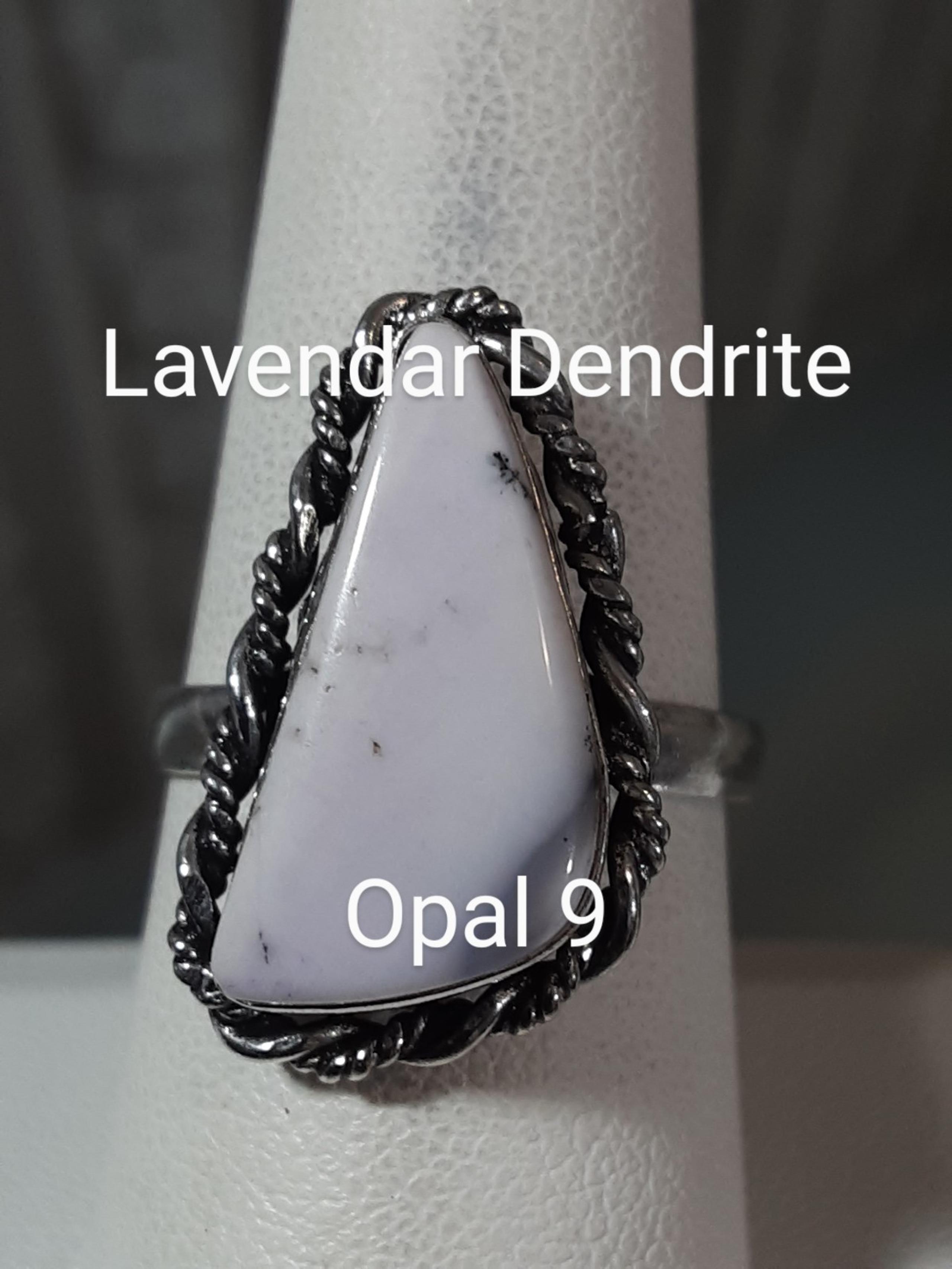 Dendrite Lavendar Opal Cabochon .925 Abstract Ring 9 "Crown Chakra"