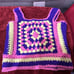 Hand Crochet Sweater Vest Tank Top Small Knit Granny Square Vtg With Headband