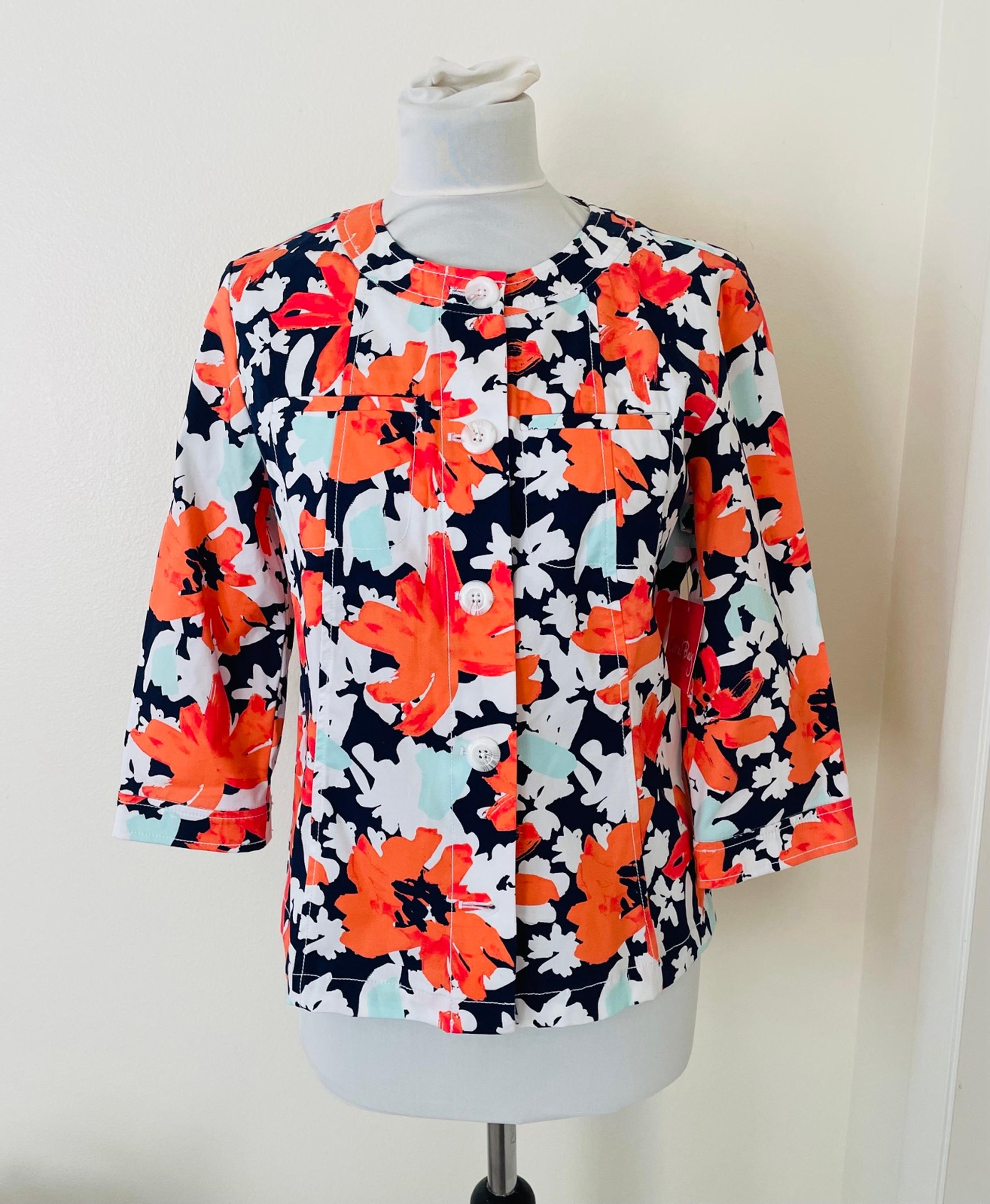 NWT Coral Bay Women Jacket M Petite 3/4 Sleeves Button Down Floral Artsy