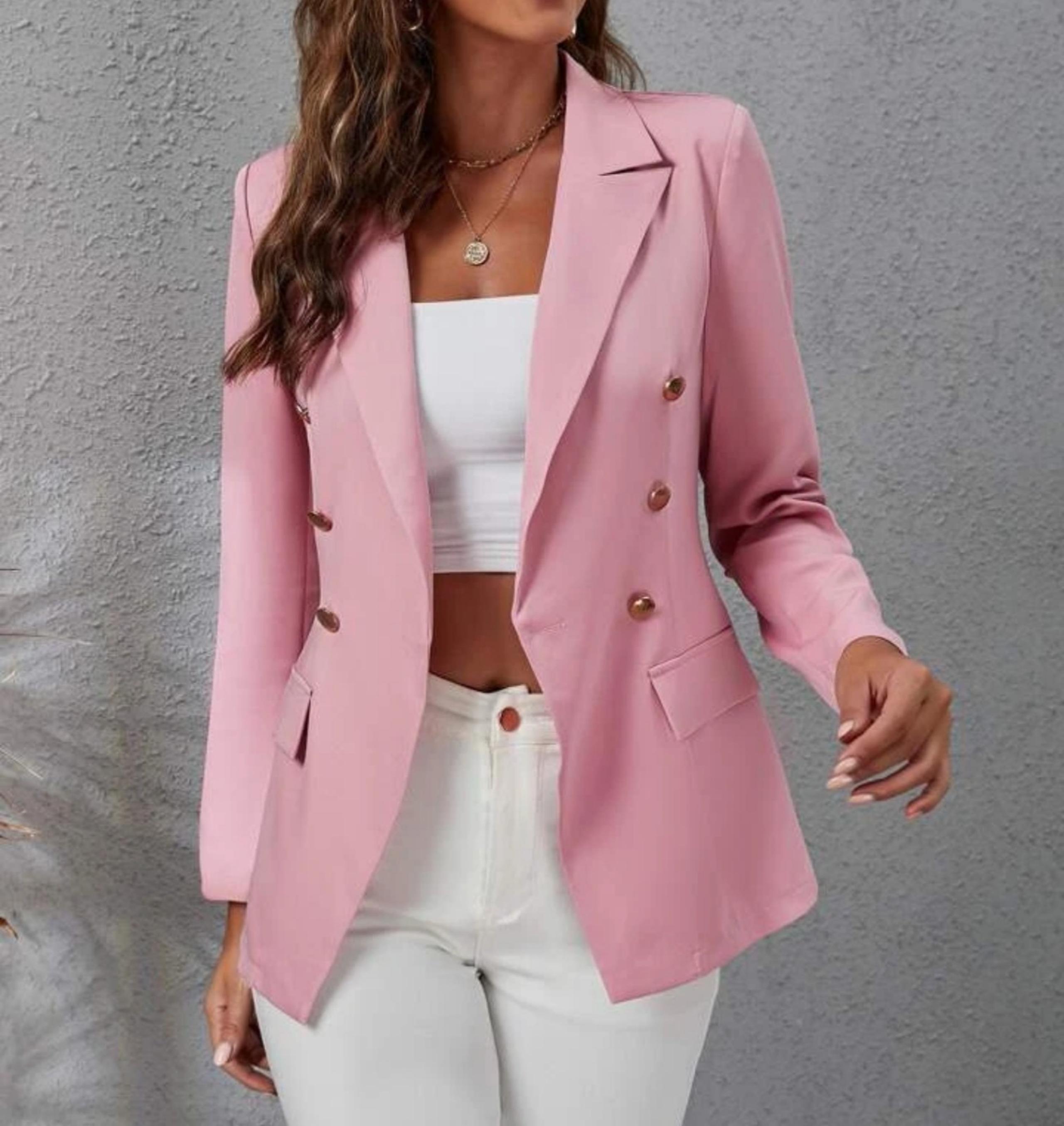 Shein Elegant Pink Double-Breasted Women's Blazer