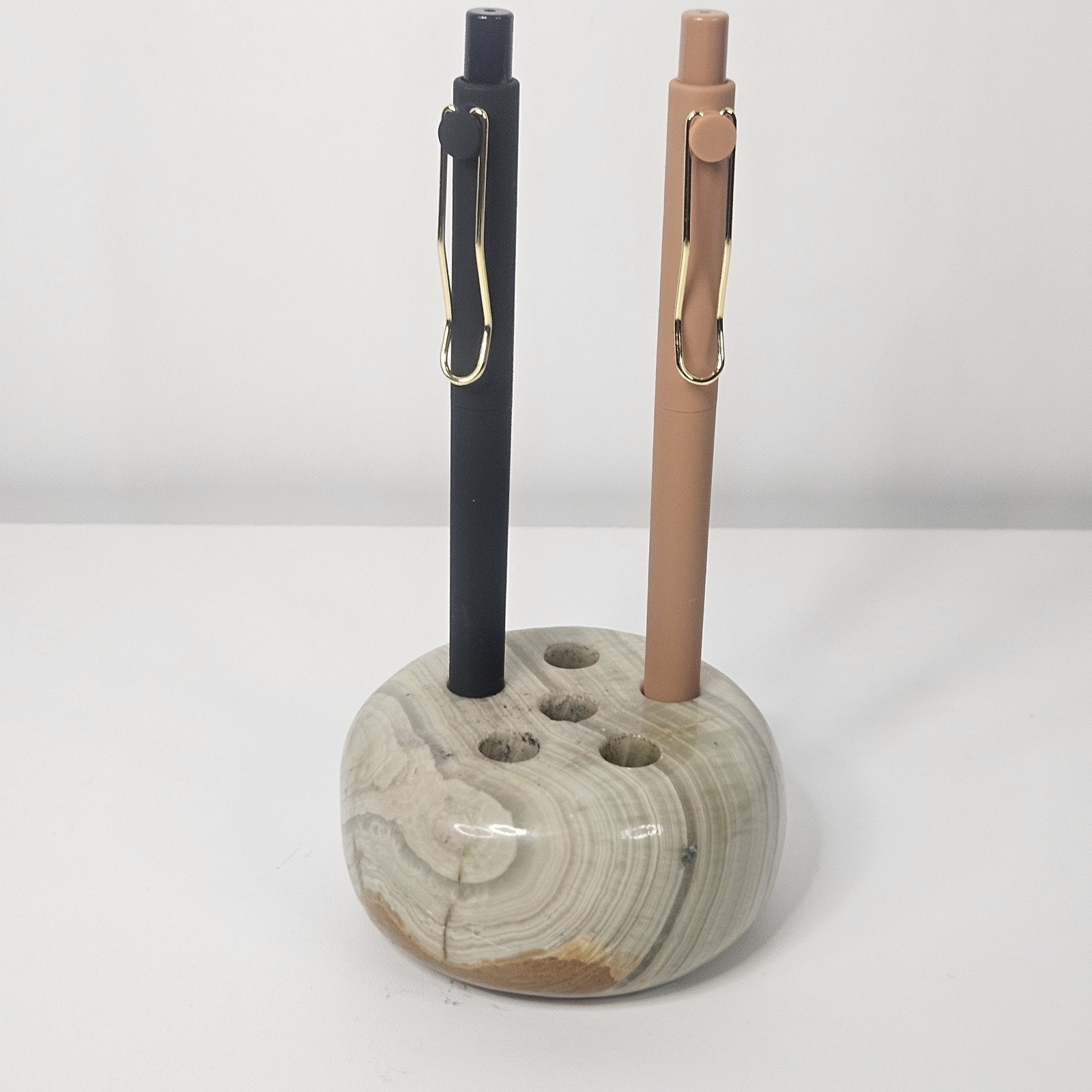 Vintage MCM Poshlished Onyx Marble Pen Holder Desk Office Boho