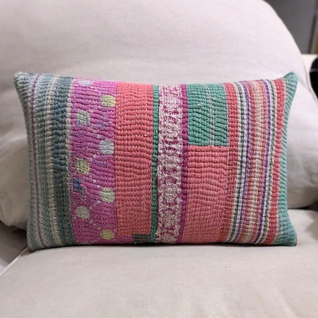 Vintage rally quilt cushion 30x45 Sashiko embroidered fabric patchwork