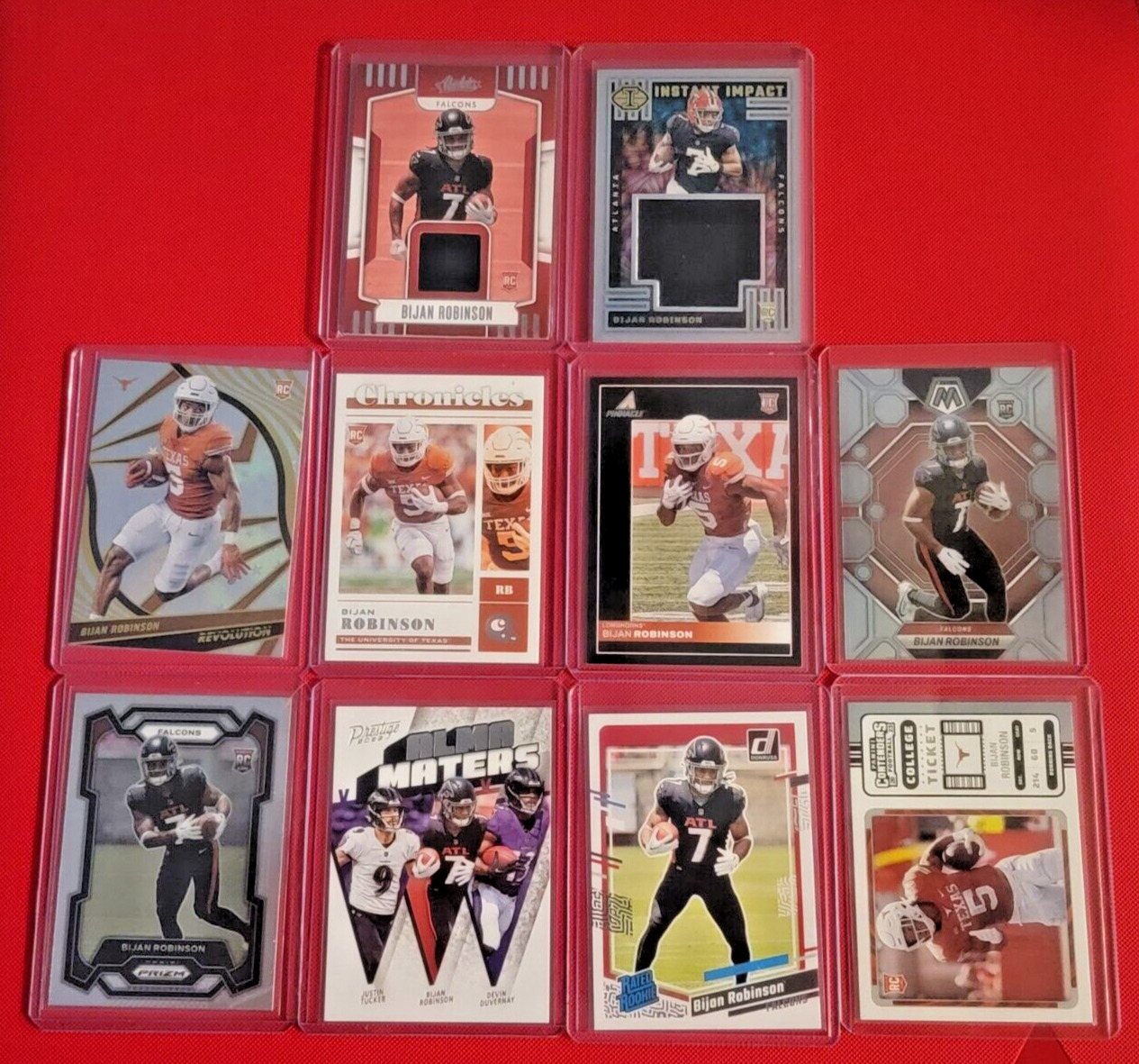 Bijan Robinson Rookie ( 10 Card Lot ) Includes 2 PATCH CARDS ATLANTA *MINT* A83