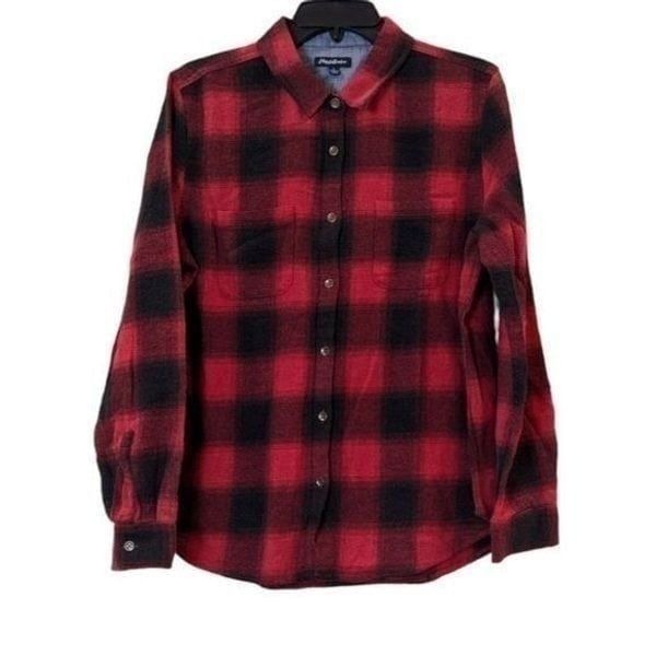 Flag & Anthem Womens Size L Red Black Plaid Long Sleeve Collared Button Up Shirt