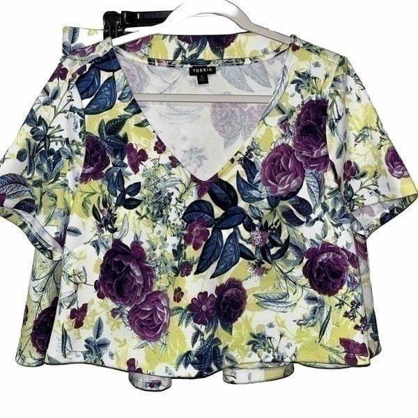 Torrid Size 0 Mini Scuba Skater Skirt and Top Set Floral Purple Neon Green Blue