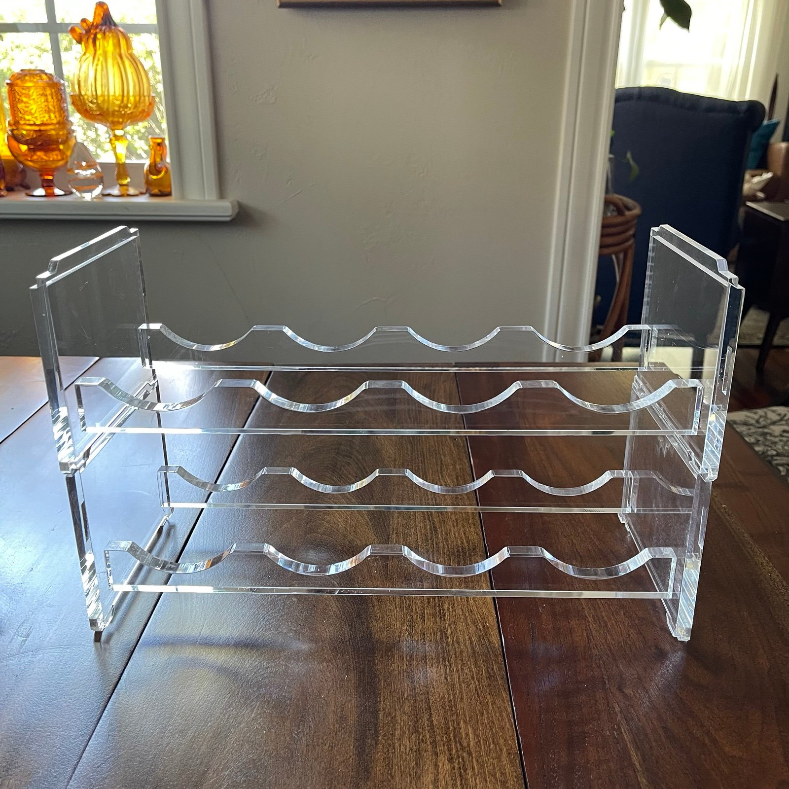BEAUTIFUL -VINTAGE CLEAR MID-CENTURY LUCITE WINE RACK