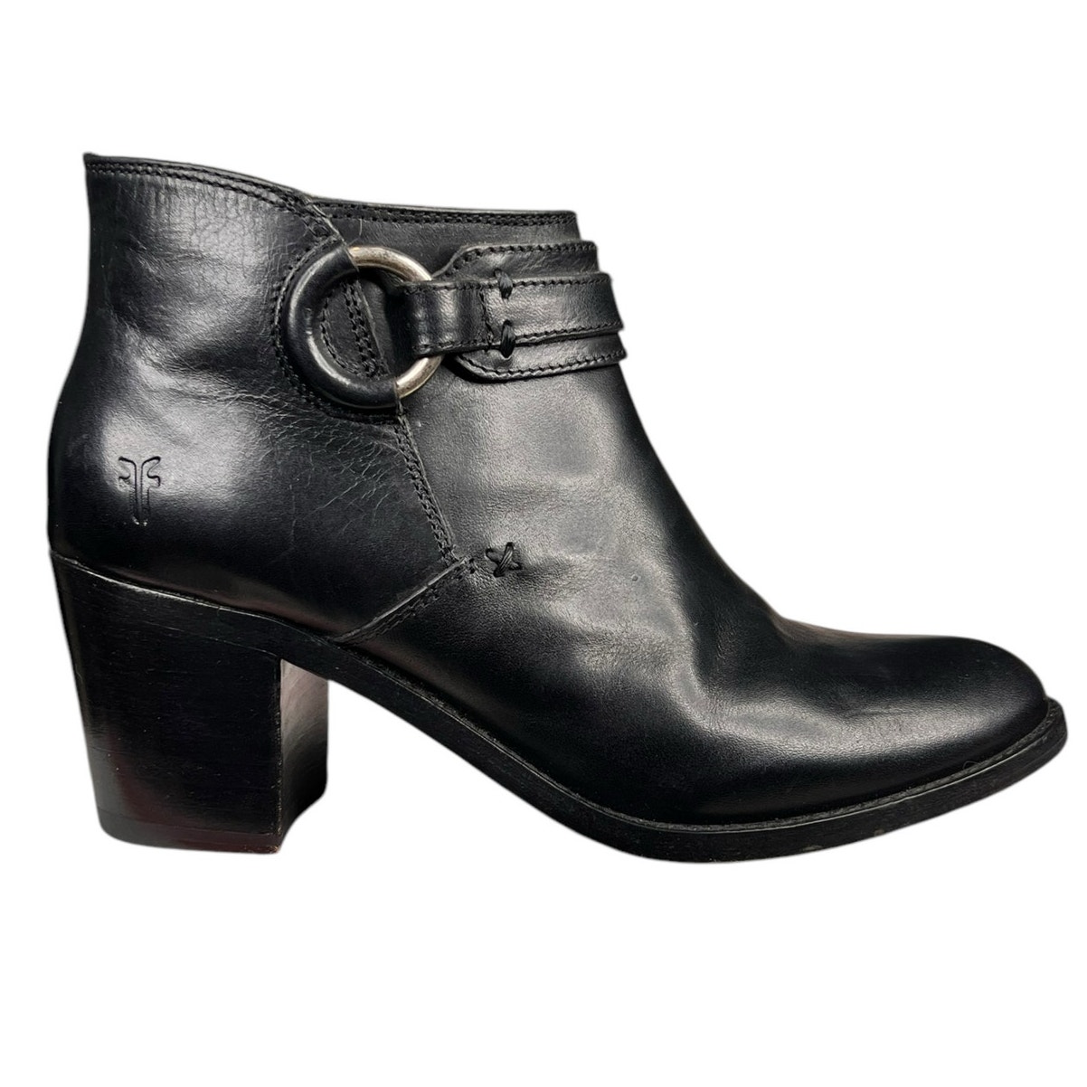 Frye Women’s Janis Ring Black leather Ankle Boots Size US 8