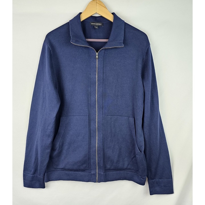 Banana Republic Men's Cardigan Sweater Size Large Blue Full Zip Cotton Top