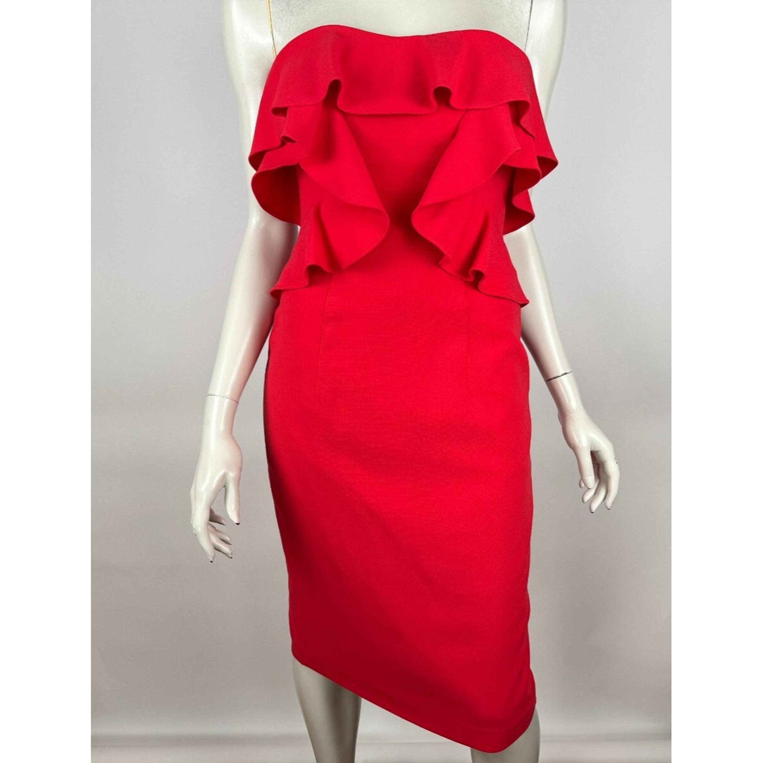 Black Halo Ruffled Front Sheath Dress Women 2 Zip Closure Sleeveless Lined Red