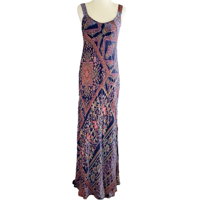 NEW Johnny Was Omo Burnout Peony Dress Womens S Purple Multi Floral Silk