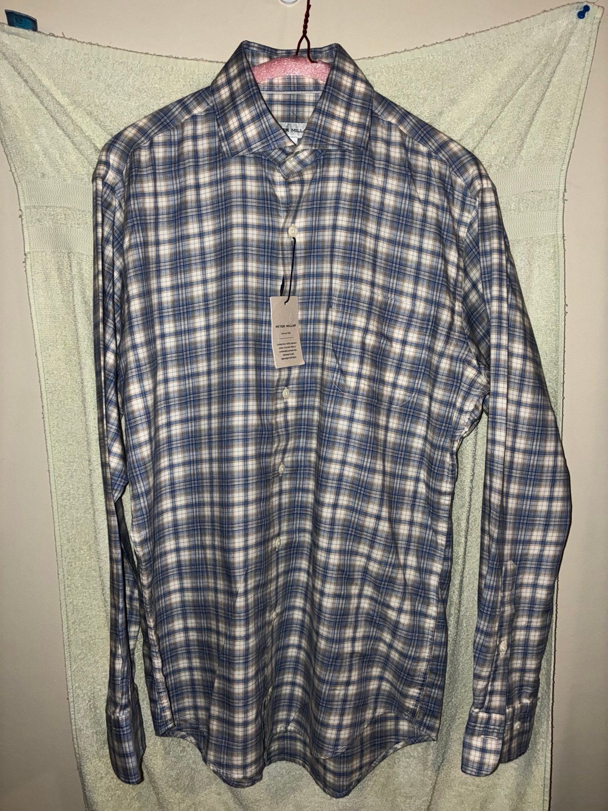 NWT Peter Millar Men's (S) Summer Comfort Button-Down Shirt Blue Brown Check
