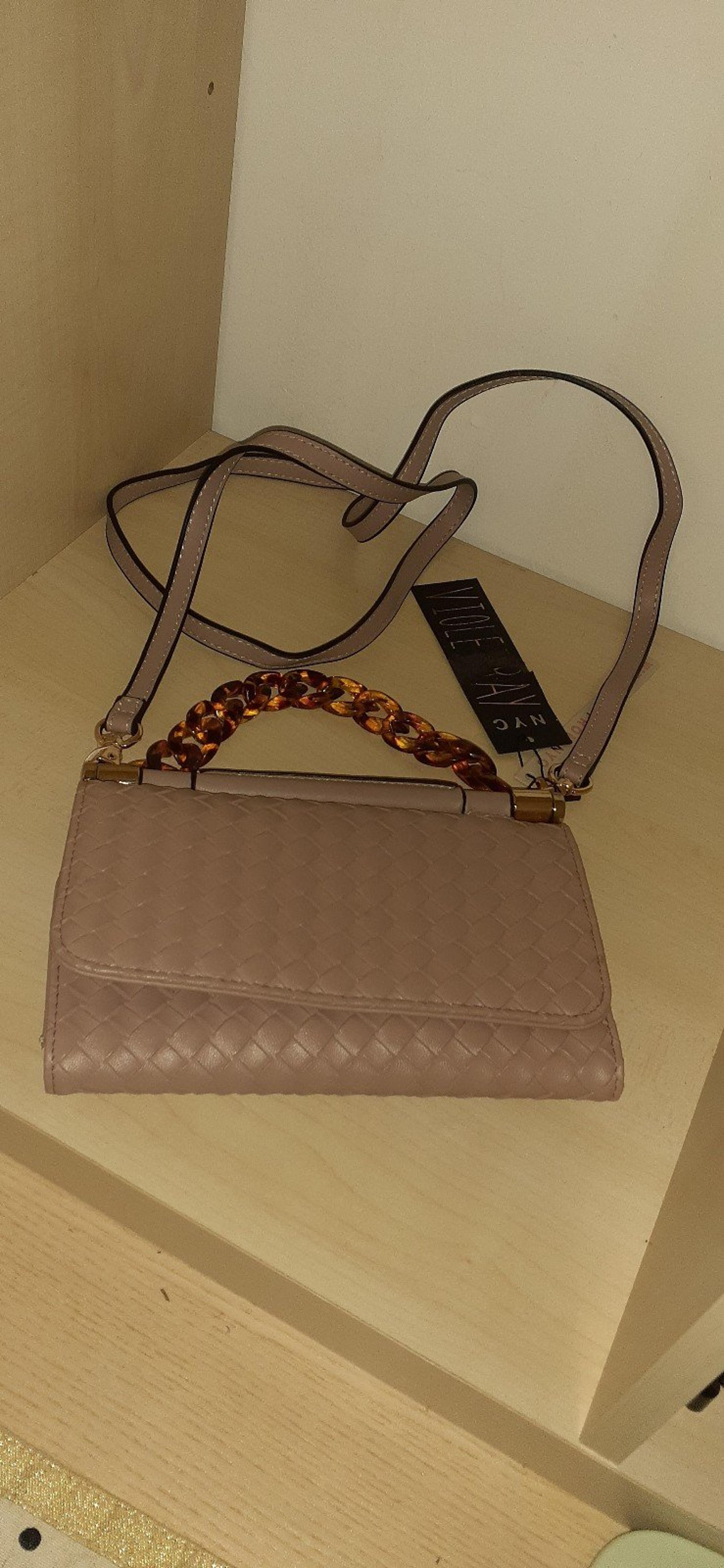 Violet Ray Enamel Woven Crossbody Wallet Pink
