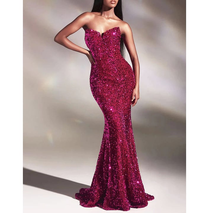 Fuchsia Pink Sequin Strapless Formal Prom Dress 8