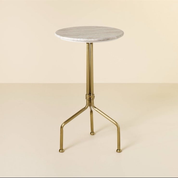 Marble and Brass Accent Side Drink Table - Warm Beige - Hearth & Hand™ with Magn
