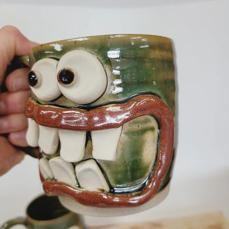 His Hers Coffee Cups. Mom Dad Husband Wife Gift. Green