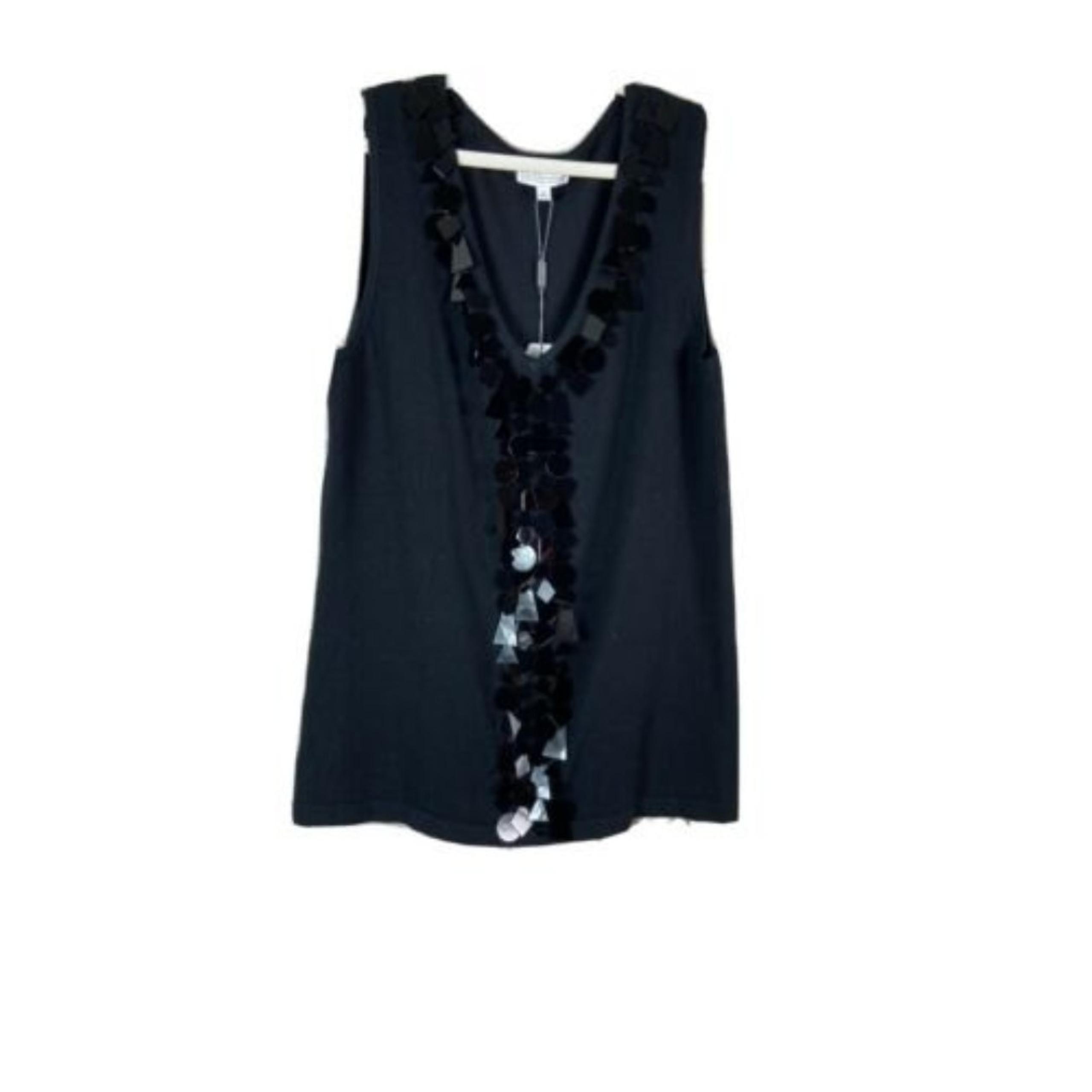 New Joseph A. Black Sleeveless Knit Beaded Top V Neck