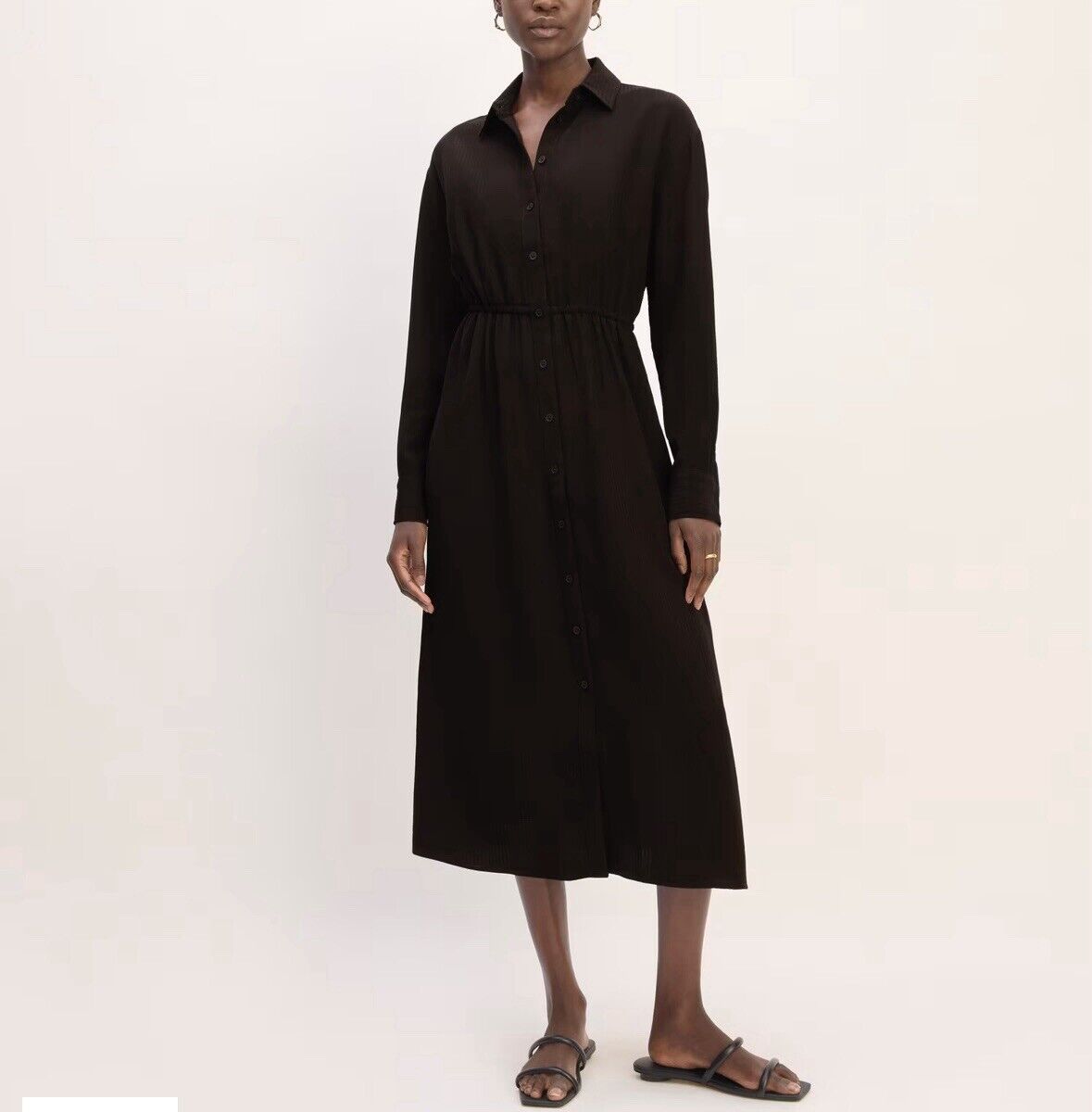 Everlane Women The Mini Jacquard Stripe Shirt Dress Oversized M Black