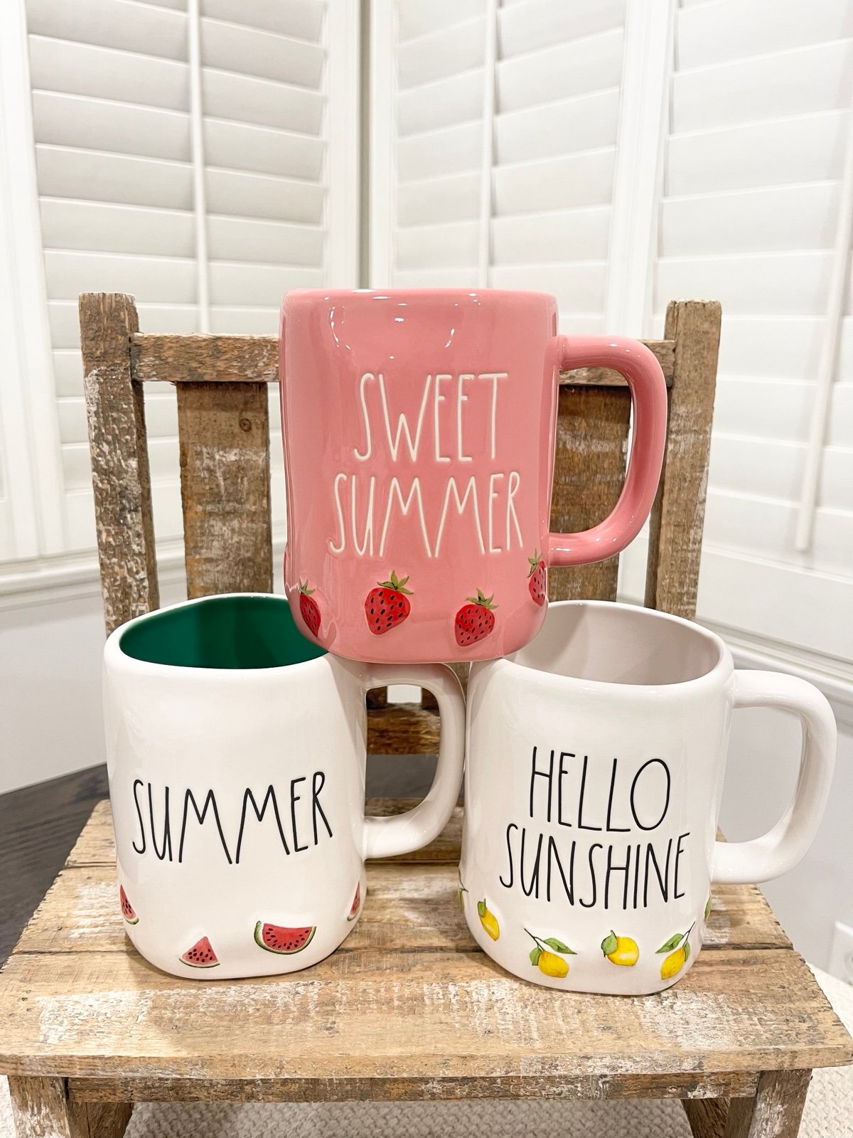 NWT Rae Dunn Fruit Mugs “HELLO SUNSHINE” “SWEET SUMMER” “SUMMER” set of 3 mugs