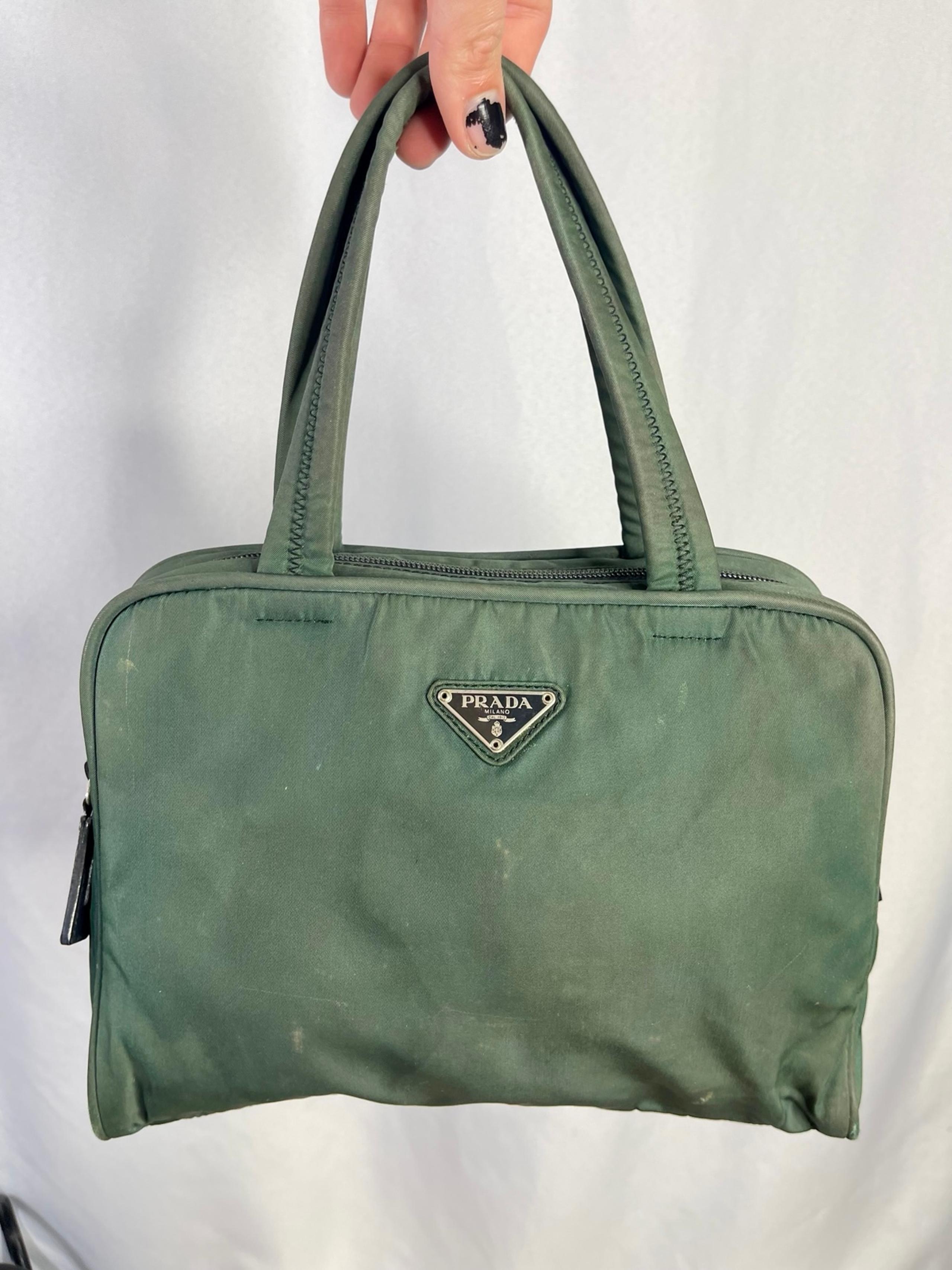 Prada | vintage medium pine green tessuto nylon shoulder bag tote bag