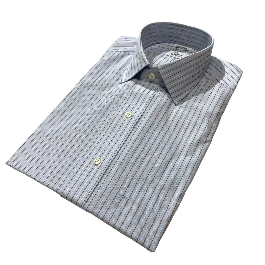 Brooks Brothers Striped Cotton Shirt in Light Blue, White, and Brown.