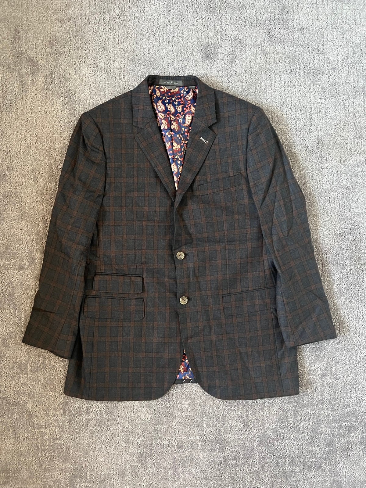 Indochino Wool Plaid Preppy Brown Suit Jacket
