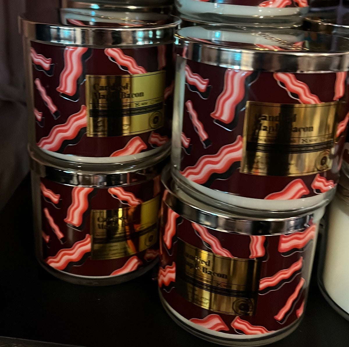 Candied maple bacon candles