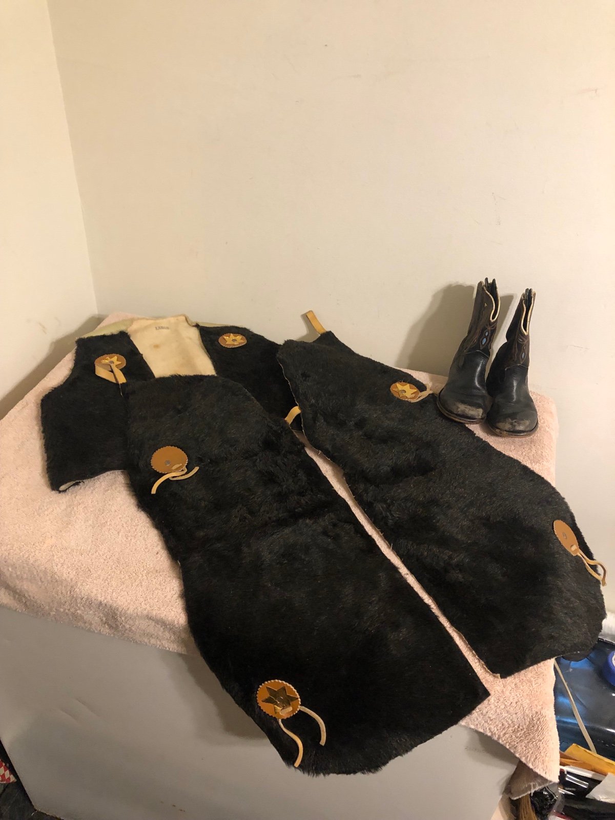 Vintage Western Dress Up Kids Size Large Vest Chaps & Boots