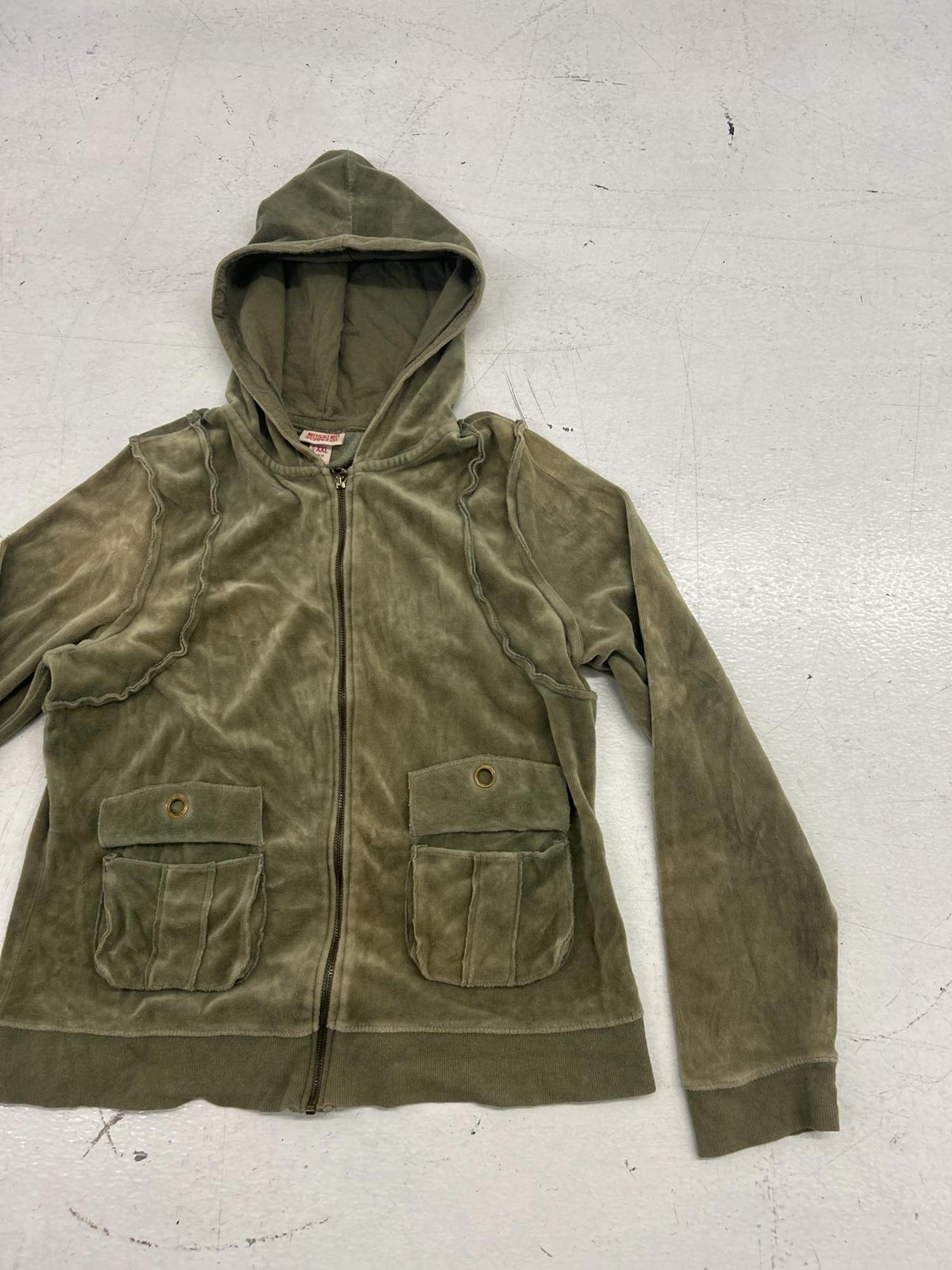 Vintage Mossimo Olive Green Cargo Velour Hoodie - YOUTH