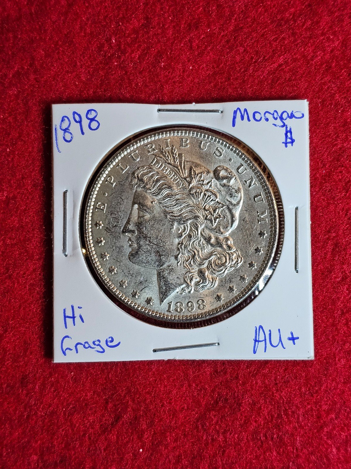 1898-P MORGAN SILVER DOLLAR. AU+ BEAUTIFUL