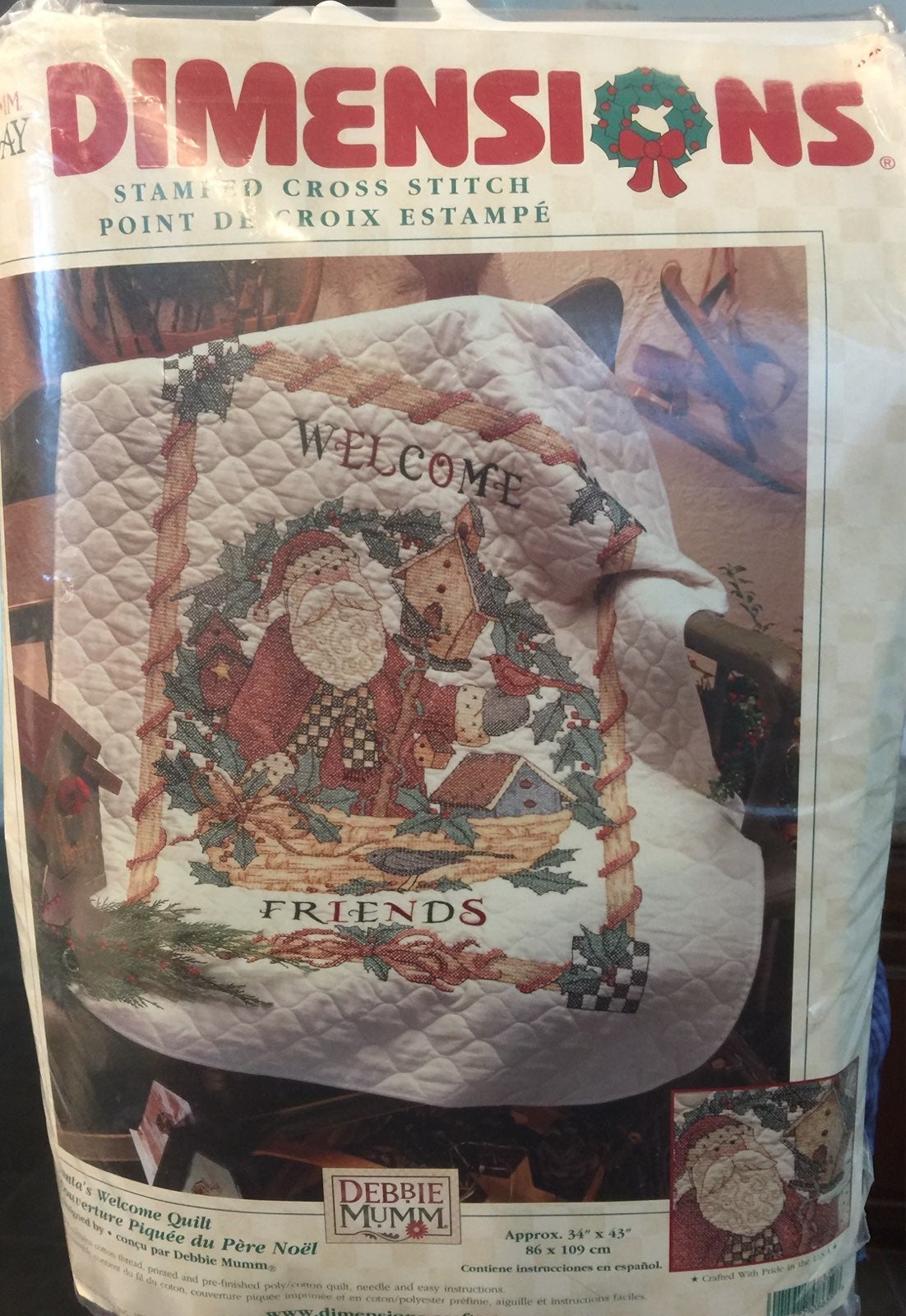 Dimensions Stamped Cross Stitch Santa's Welcome Quilt Debbie Mumm Holiday KIT