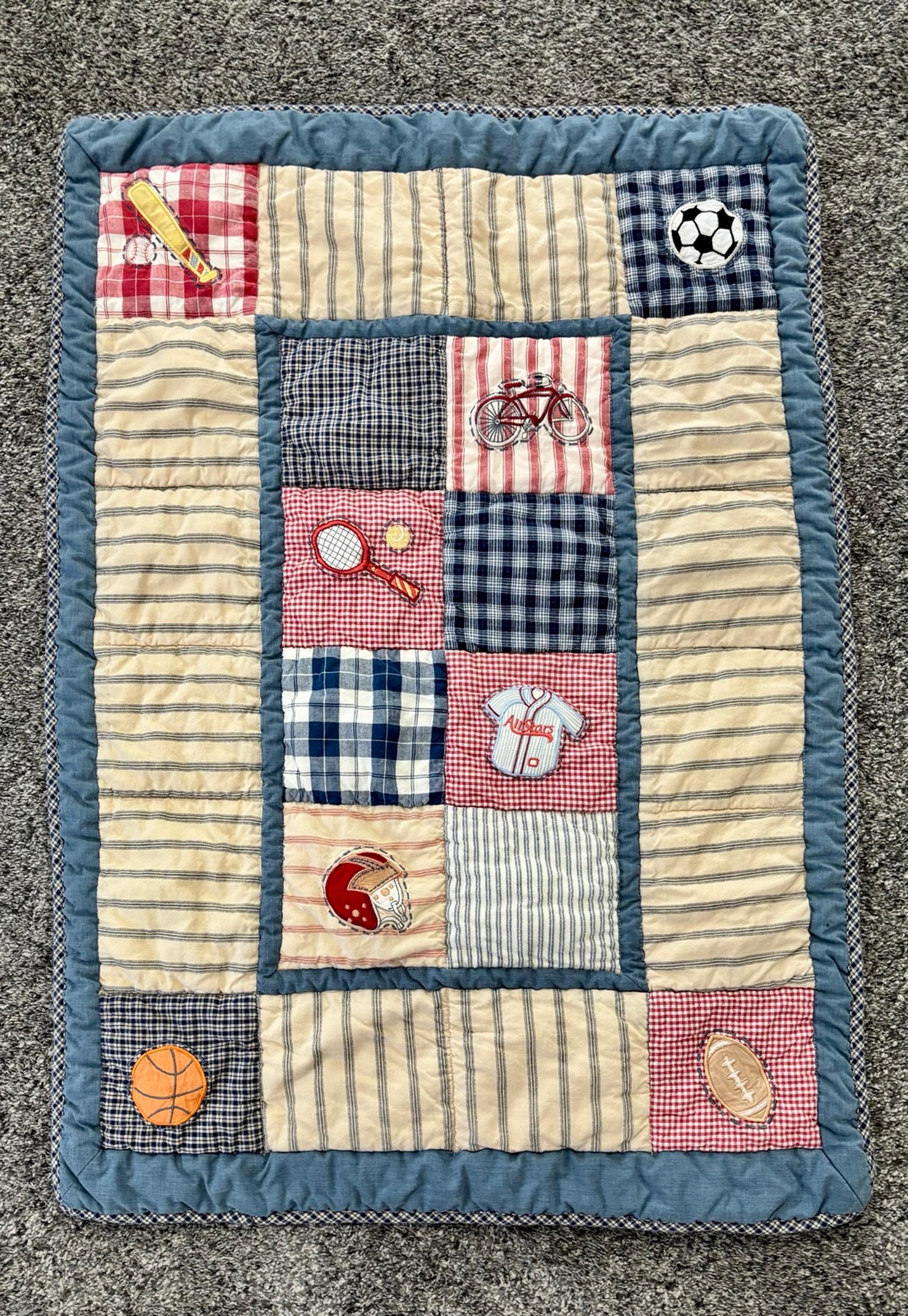 Vintage Kidsline All Star Sports Themed Nursery Small Quilt Throw 33” x 23.5”