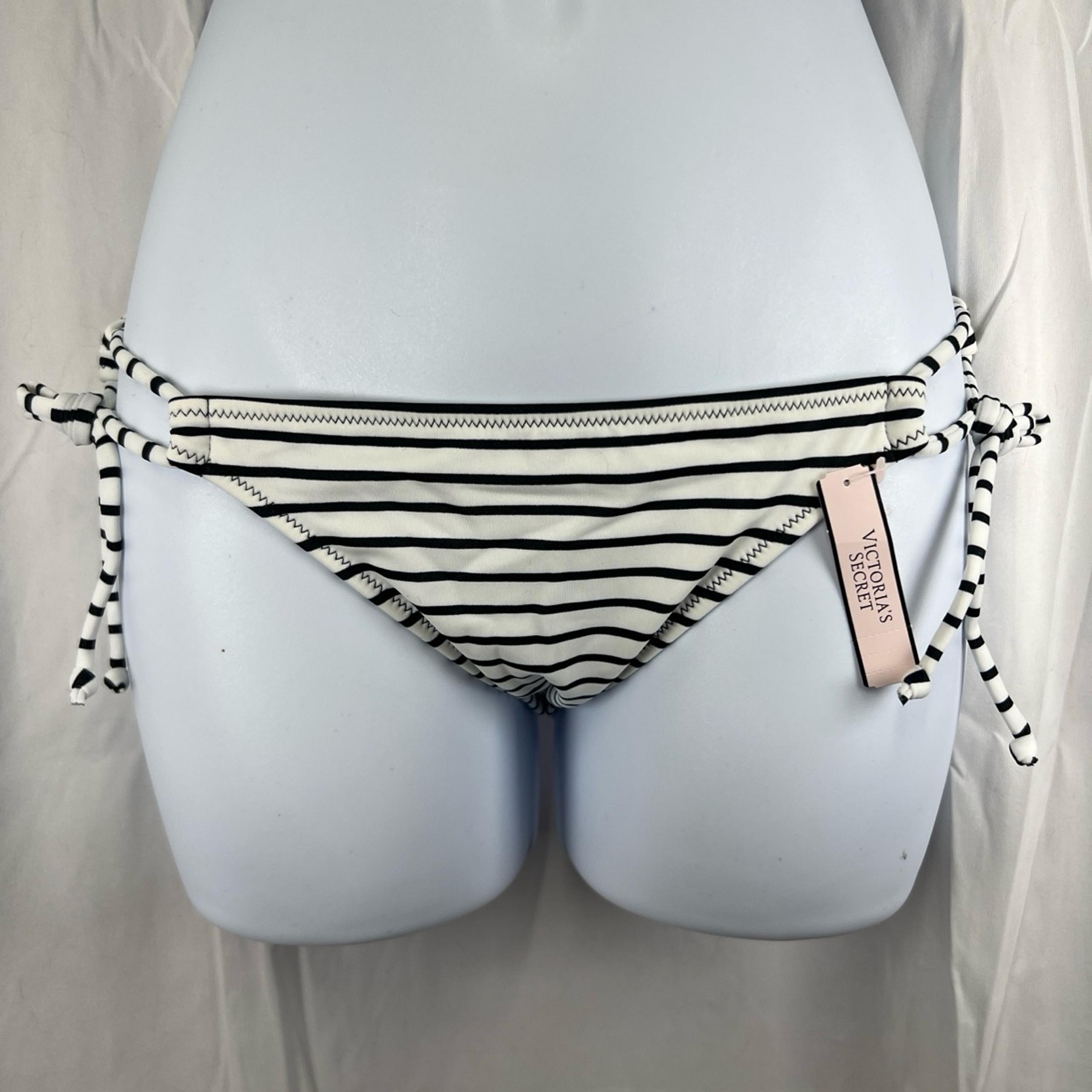 New Victoria’s Secret Lowrise side-tie black white striped swim bikini bottom XS