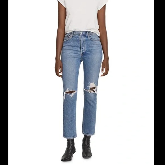 AGOLDE Riley High Rise Crop Straight Leg Jeans in Whiplash Womens 29