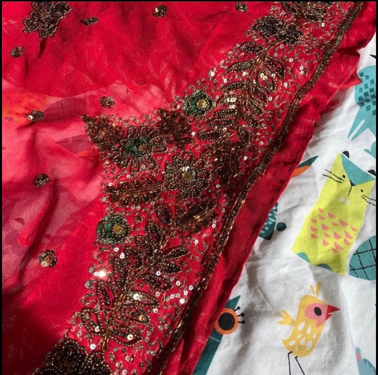 Sari, blouse, and petticoat.