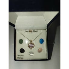 Sterling Silver Necklace with Interchangeable Gemstone Pendant