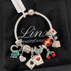 Linx Snake Chain Bracelet with Gambling Casino Themed Charms 925 sterling silver