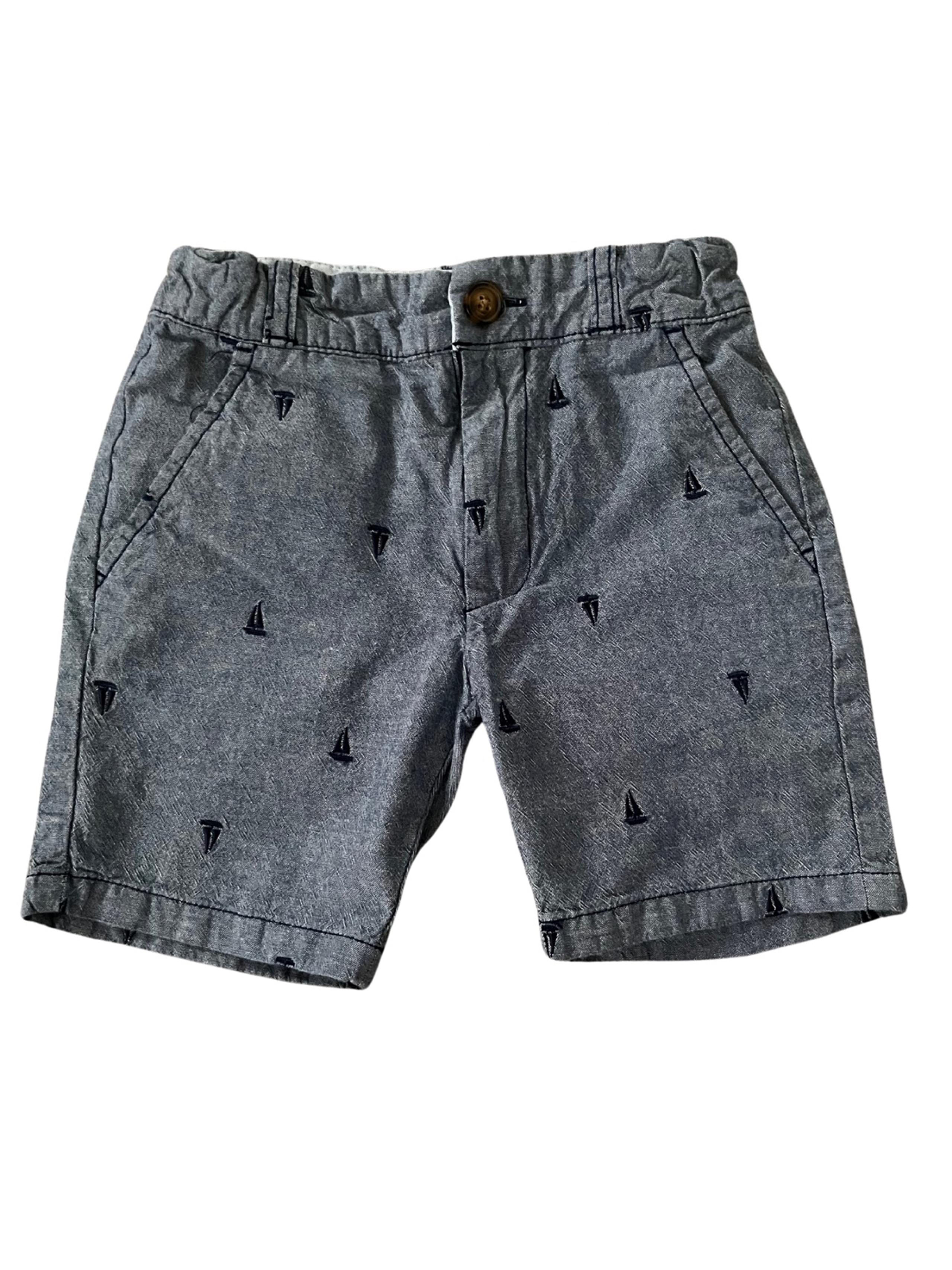 Carters Chambray Shorts Boys Size 4 Nautical Sailboats Adjustable Waist