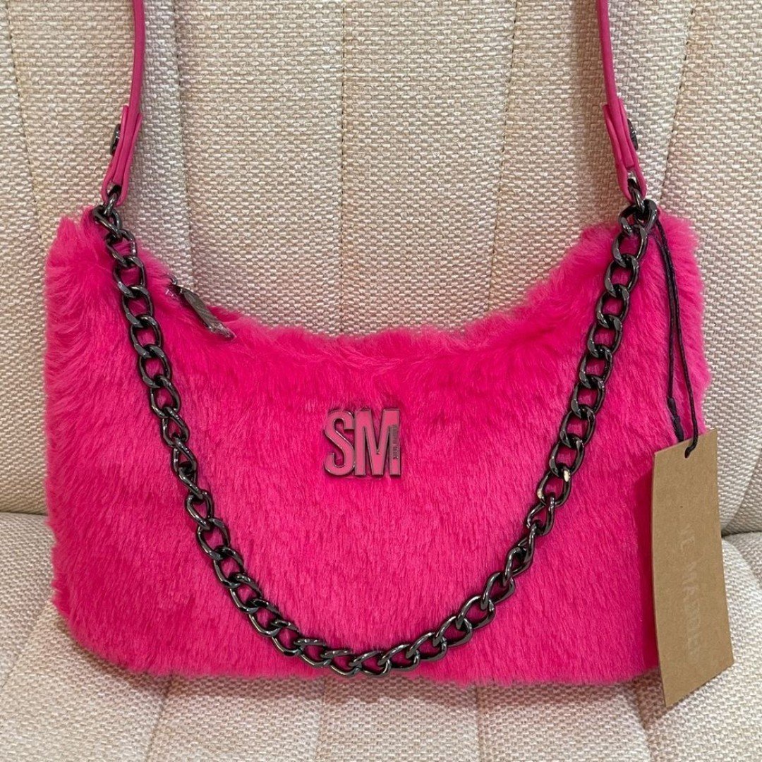 NEW Steve Madden Hot Pink BPAULA Fur Shoulder Bag with Chain Statement Bag