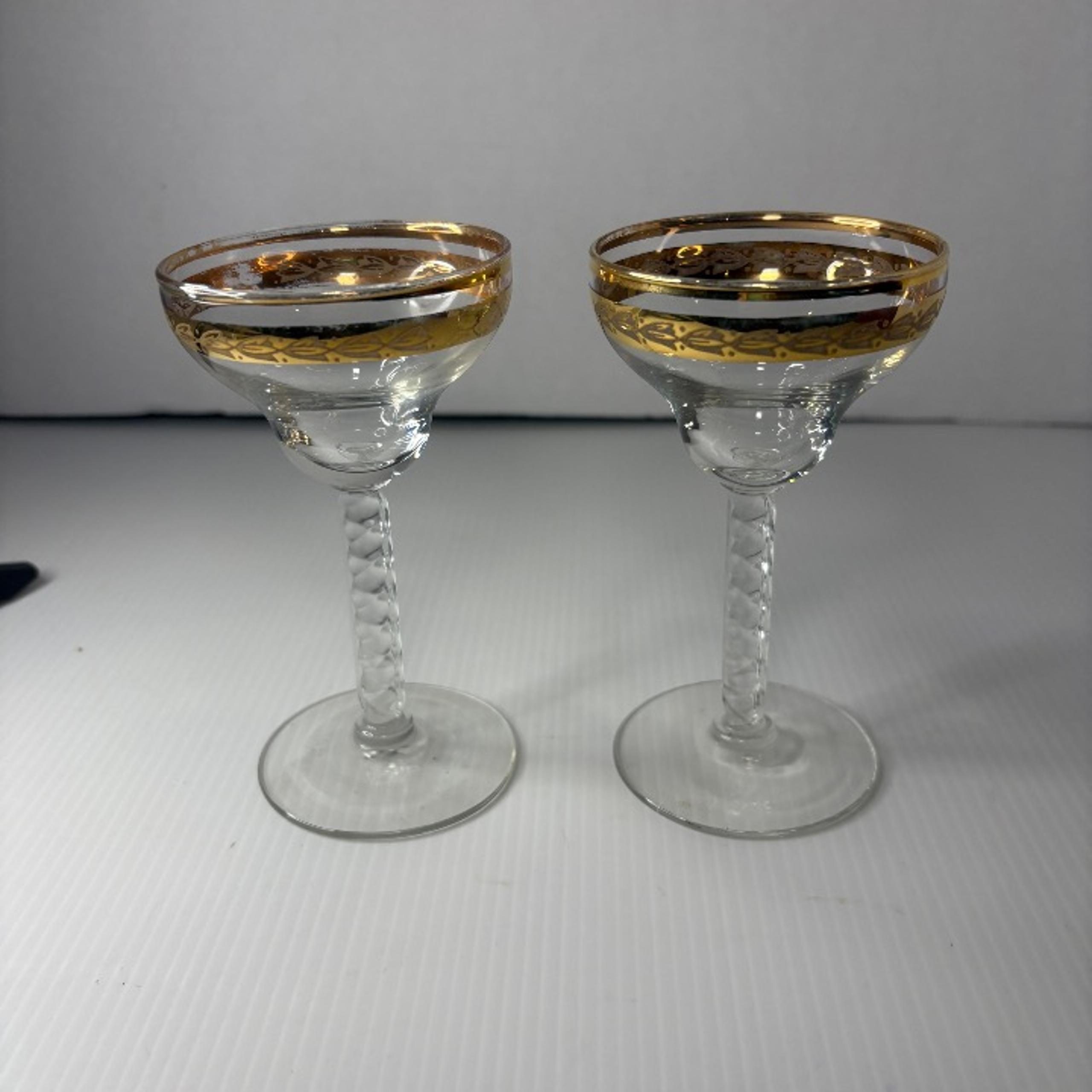2 Vintage Libbey 3700-4  Liquor Cocktail Glasses n Gold Trim MCM Set of 2