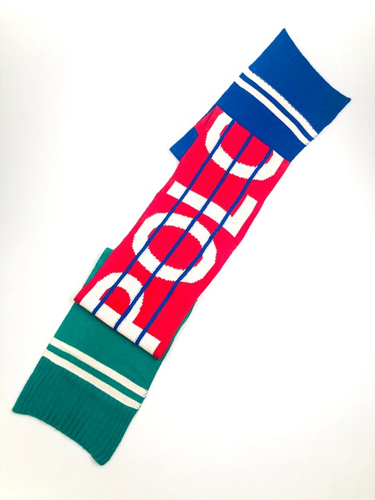 NWT POLO RALPH LAUREN COLOR-BLOCK ROYAL/RED/CREAM STRIPED NECK WRAP WOOL SCARF